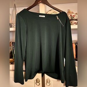 Calvin Klein Forest Green Long Sleeve Top with Diagonal Zip